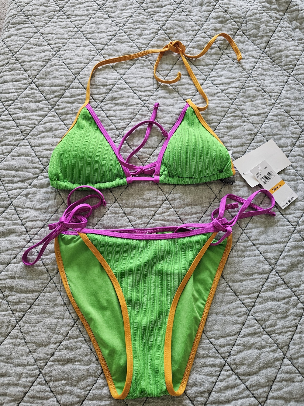 BECCA Neon Green Bikini with Pink & Yellow Accents
